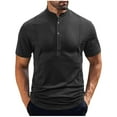 thumbnail image 1 of Qgtaibl Lightweight Henley Shirts for Men Short Sleeve Basic T-Shirt Solid Color Collared Button Down Pullover Summer Tee Tops Black,XXL, 1 of 6