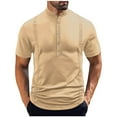 thumbnail image 1 of Qgtaibl Lightweight Henley Shirts for Men Short Sleeve Basic T-Shirt Solid Color Collared Button Down Pullover Summer Tee Tops Khaki,S, 1 of 6