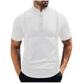 thumbnail image 1 of Qgtaibl Lightweight Henley Shirts for Men Short Sleeve Basic T-Shirt Solid Color Collared Button Down Pullover Summer Tee Tops White,L, 1 of 6