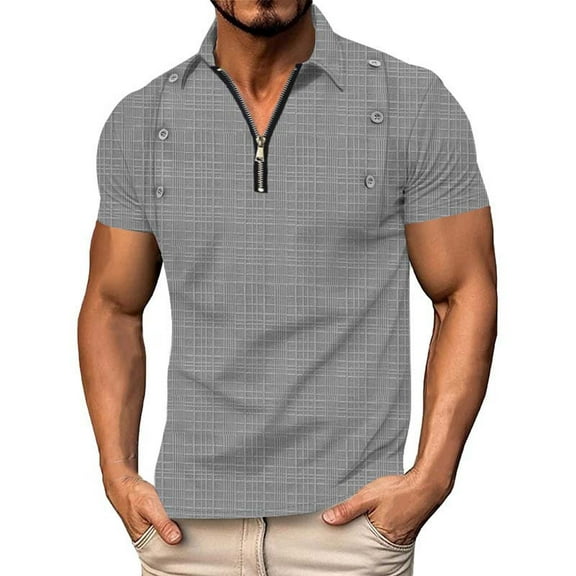Qgtaibl Men's 1/4 Zip Up Golf T-Shirt Short Sleeve Pullover Business Casual Summer Turndown Collar Buttons Tee Dress Work Shirts Gray,S