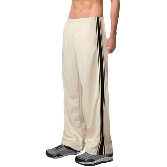 Qgtaibl Men's Athletic Pants Casual Elastic Waist Straight Leg Sweatpants with Pockets Trendy Side Striped Running Jogging Trackpant Beige (Mens S)