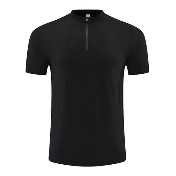 Qgtaibl Men's Athletic Tshirts Quarter-Zip Short Sleeve Slim Fit Mock Neck Running Workout T-Shirts Quick Dry Performance Fitness Tees Black,XS