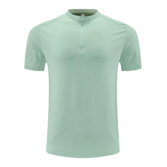 Qgtaibl Men's Athletic Tshirts Quarter-Zip Short Sleeve Slim Fit Mock Neck Running Workout T-Shirts Quick Dry Performance Fitness Tees Green,L