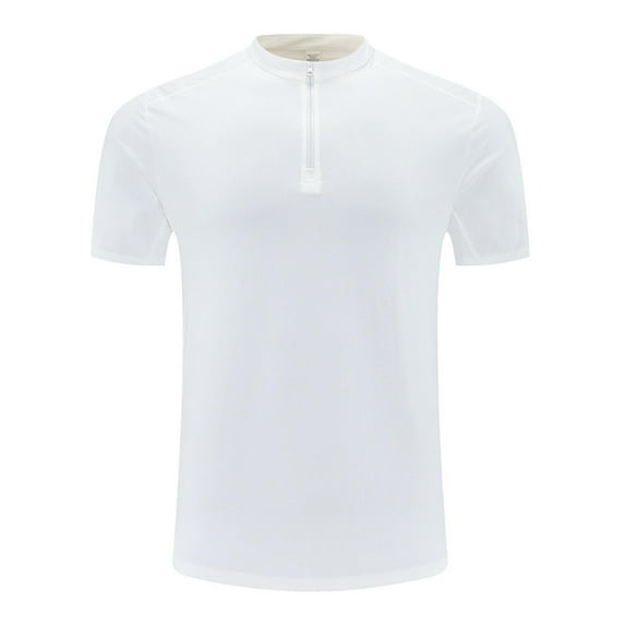 Qgtaibl Men's Athletic Tshirts Quarter-Zip Short Sleeve Slim Fit Mock Neck Running Workout T-Shirts Quick Dry Performance Fitness Tees White,M