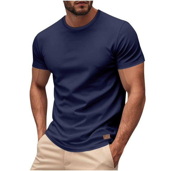 Qgtaibl Men's Basic T Shirt Short Sleeve Crew Neck T-Shirt Casual Slim Fit Summer Tee Solid Color Daily Shirts Navy,L
