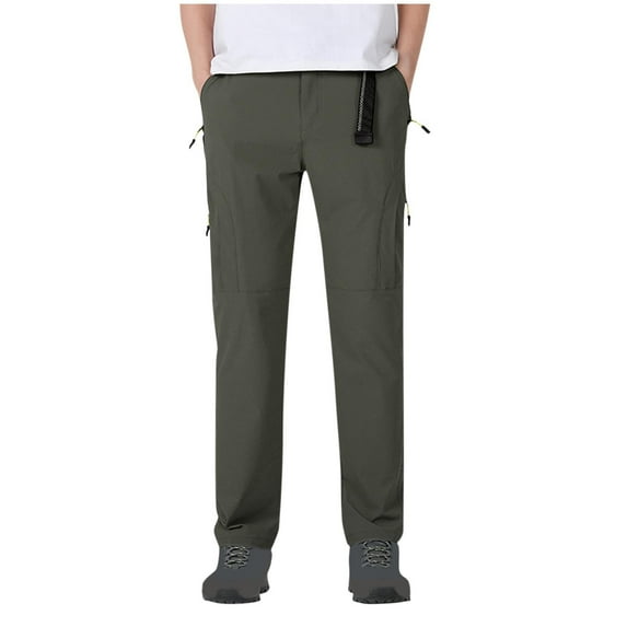 Qgtaibl Men's Cargo Athletic Pants Elastic Waist Straight Leg Hiking Pant Big and Tall Outdoor Active Trouser with Pockets Green (Mens S)