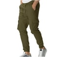 thumbnail image 1 of Qgtaibl Men's Cargo Joggers Casual Stretch Waist Drawstring Sweatpants with Pockets Elastic Bottom Tapered Pants Army Green (Mens S), 1 of 5