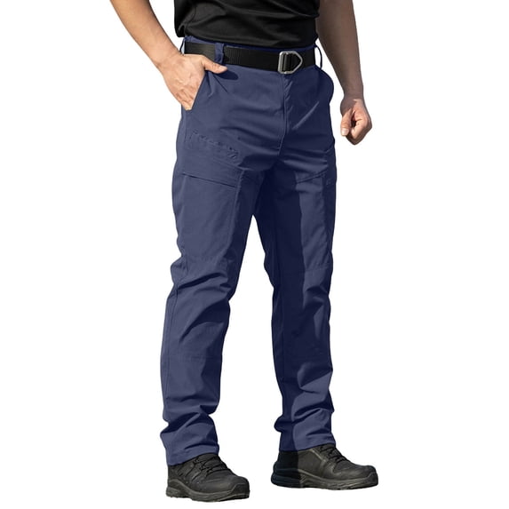 Qgtaibl Men's Cargo Pants Water Resistant Athletic Hiking Work Pants Solid Color Outdoor Tactical Pant with Pockets Blue L