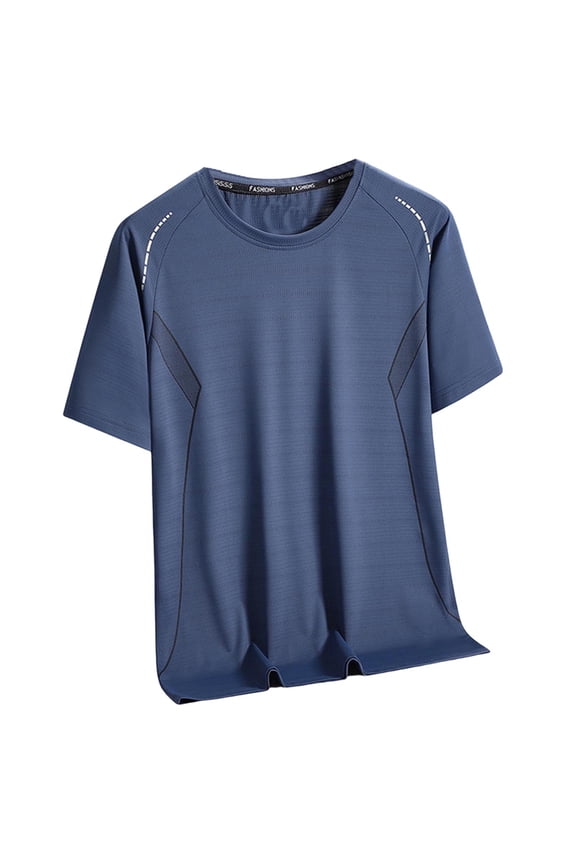 Men's Cooling Ice Silk Running Shirts Quick Dry Short Sleeve Athletic Gym T-Shirts UPF 50+ Outdoor Workout Tshirts Blue,XL