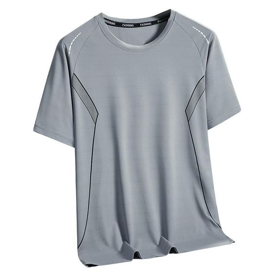 Qgtaibl Men's Cooling Ice Silk Running Shirts Quick Dry Short Sleeve Athletic Gym T-Shirts UPF 50+ Outdoor Workout Tshirts Gray,M
