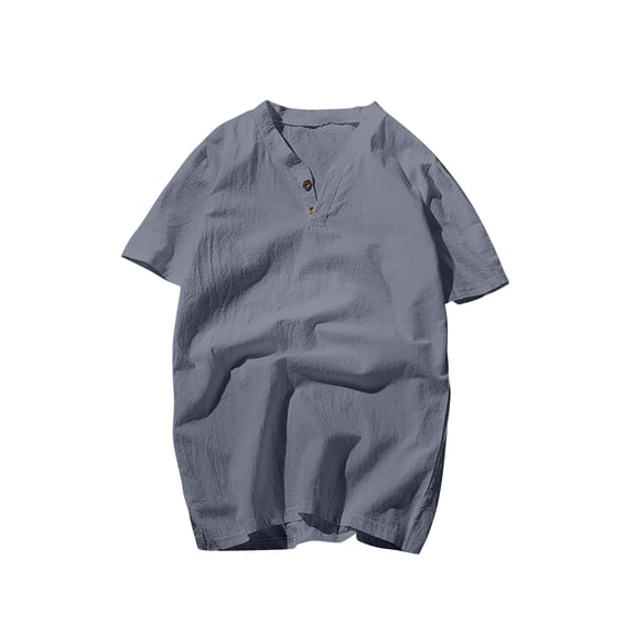 Qgtaibl Men's Cotton Linen T Shirts Casual Short Sleeve V-Neck Shirt Breathable Summer Tee for Beach Vacation Dark Gray,M