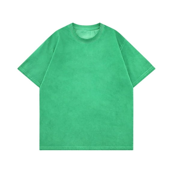 Qgtaibl Men's Cotton T-Shirts Oversized Short Sleeves Casual Loose Fit Shirts Solid Round Neck Basic Tee Tops Green,S