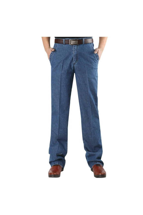 Men's Denim Pants Big and Tall Work Pant Formal Straight Leg Jeans with Pockets Light Blue (Mens S)