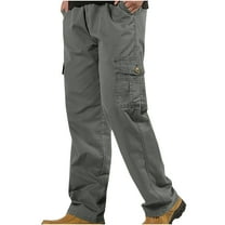 Qgtaibl Men's Elastic Waist Cargo Pants Casual Straight Leg Athletic Pant Multi-Pockets Outdoor Work Trousers Army Green (Mens M)