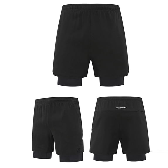 Qgtaibl Men's Elastic Waist Shorts with Liner M Quick Dry Running Athletic Shorts Outdoor Pocket Workout Short Pants Black