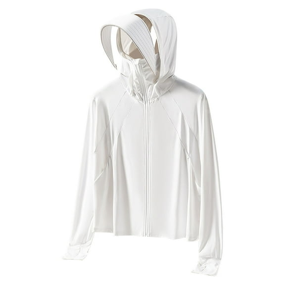 Qgtaibl Men's Fishing Shirts UPF 50 Hooded Sun Shirts Full Zip Rash Guard Long Sleeve 1X Hoodies Cooling Summer Lightweight Hiking Jacket (White)