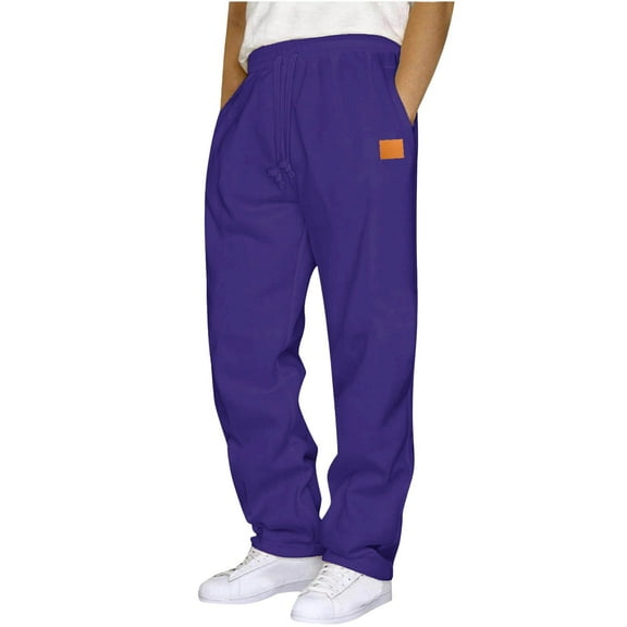 Qgtaibl Men's Fleece Lined Sweatpants Winter Elastic Waist Straight Leg Trousers Baggy Running Jogger Athletic Pants with Pockets Purple (Mens S)