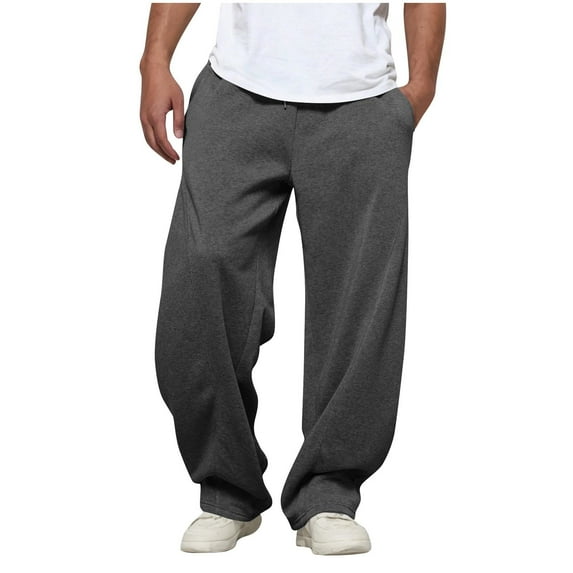Qgtaibl Men's Fleece Sweatpants Baggy Elastic Waist Wide Leg Trousers with Drawstring and Pockets Winter Outdoor Athletic Pants Dark Gray (Mens S)