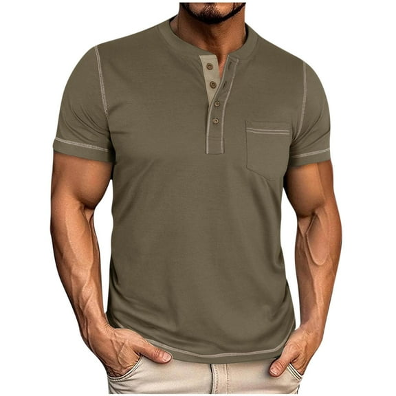Qgtaibl Men's Henley Shirt Lightweight Short Sleeve T-Shirt Casual Stylish Button Pullover Shirts Soft Comfy Summer Tee Tops Army Green,M