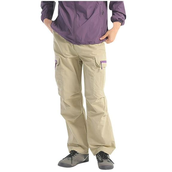 Qgtaibl Men's Hiking Cargo Pants Drawstring Elastic Waist Pleated Straight Leg Pants Lightweight Outdoor Cycling Athletic Trouser with Pockets Khaki (Mens 2X)