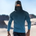thumbnail image 1 of Qgtaibl Men's Hooded Sun Shirt 1X UV Long Sleeve Hoodie with Built-In Face Mask Cooling Summer Fishing Shirts UPF 50+ Outdoor Work Tops (Dark Blue), 1 of 5