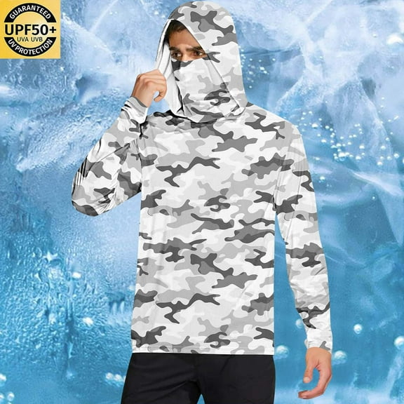 Qgtaibl Men's L Long Sleeve Sun Shirt UPF 50  Rash Guard Hoodies Breathable Summer UV SPF Hiking T-Shirt with Face Mask & Thumb Holes (Gray)