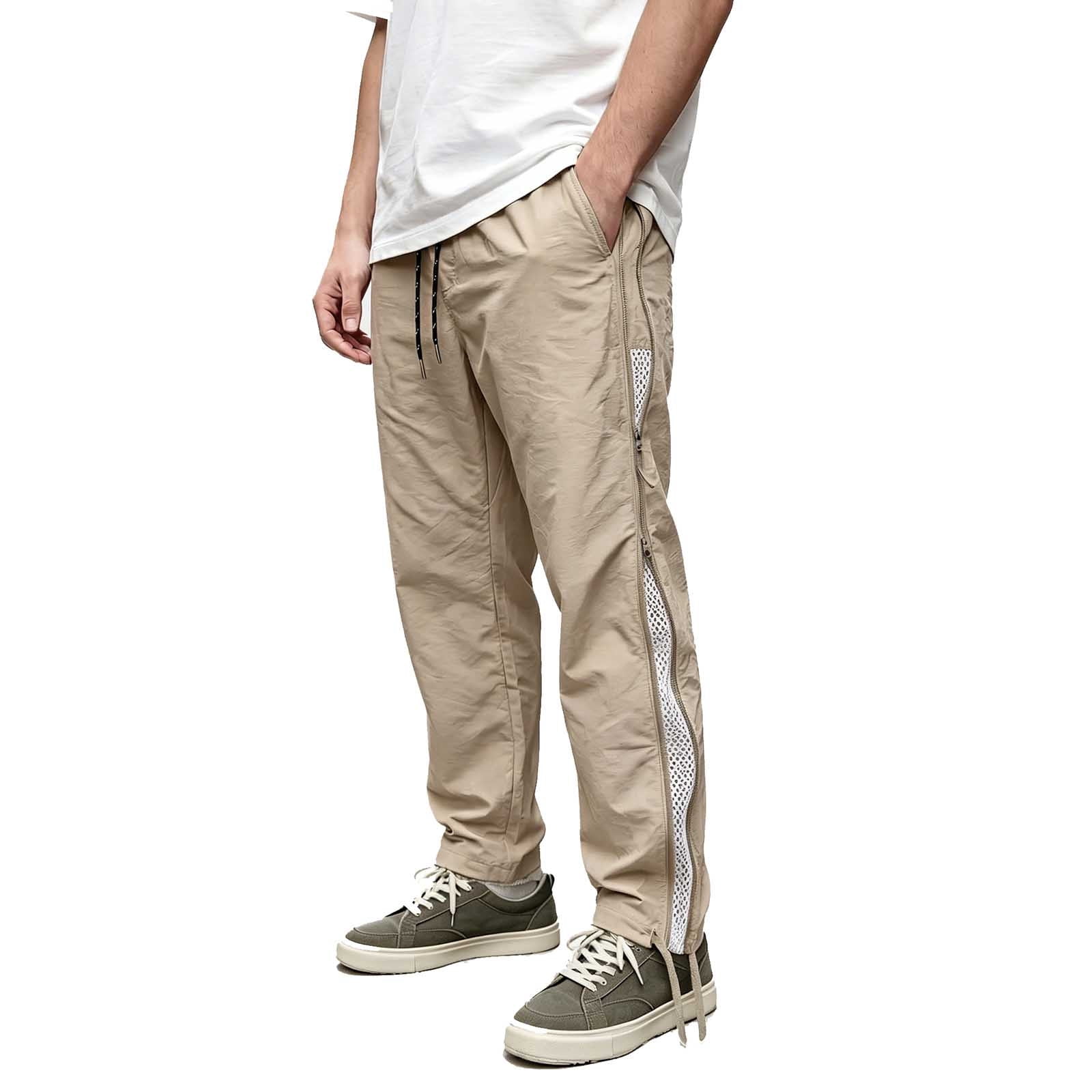 Qgtaibl Men's Lightweight Khaki Hiking Pants Side Zipper Mesh