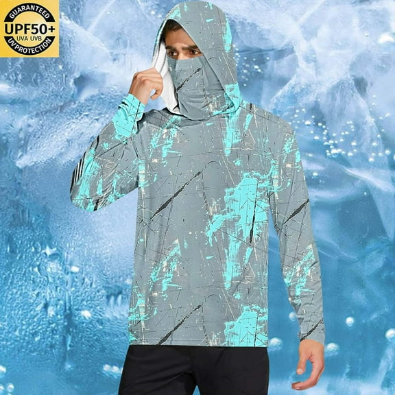 Qgtaibl Men's M Sun Hoodie with Face Mask UPF 50  Moisture Wicking for Running Workout UV Protection Rash Guard Long Sleeve Tops (Gray)