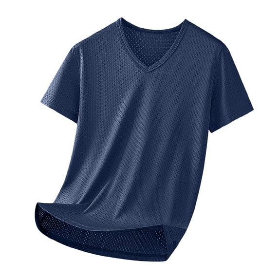 Qgtaibl Men's Mesh Quick Dry T-Shirt Short Sleeve V-Neck Athletic Shirts Moisture Wicking Workout Fitness Tee Summer Wear Navy,XL
