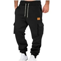 Qgtaibl Men's Multi-Pockets Sweatpants Drawstring Elastic Waist Joggers Thin Fleece Winter Running Athletic Cargo Pants Black (Mens S)