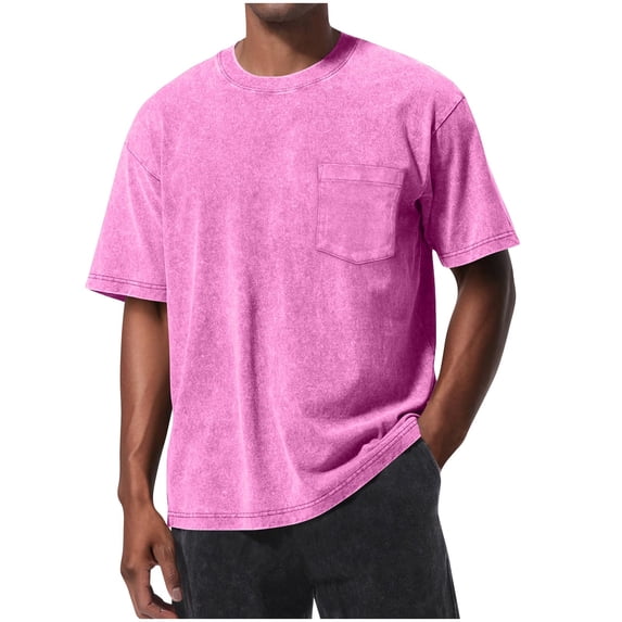 Qgtaibl Men's Oversized T Shirt Cotton Short Sleeve Crewneck Shirts Casual Loose Fit Everyday Tee Summer Basic Tops Pink,XXL