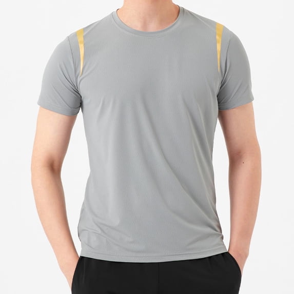 Qgtaibl Men's Short Sleeve Athletic T-Shirts Quick Dry Running Training Tee Color Block Crewneck Tshirt Summer Clothes Gray,L