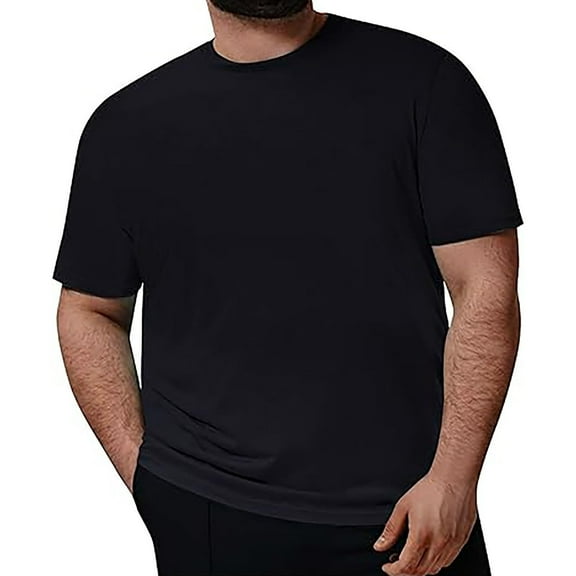 Qgtaibl Men's Short Sleeve T Shirt Casual Crewneck Tee Summer Solid Color Basic T-Shirt Casual Comfy Everyday Tops Black,XXL