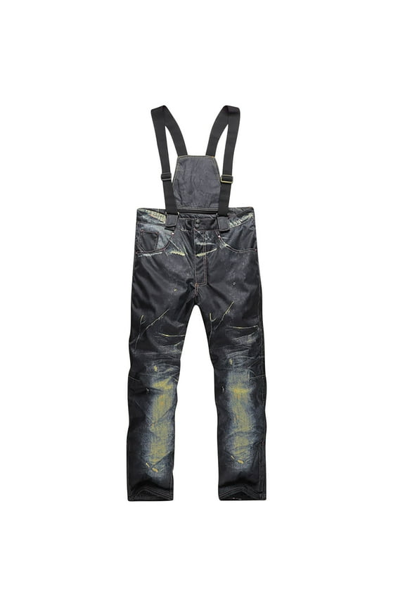 Men's Ski Jeans Thicken Denim Bibs Pants Winter Outdoor Snow Pant Dark Blue (Mens 3X)