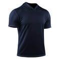 thumbnail image 1 of Qgtaibl Men's Summer Hoodies Short Sleeve Hooded T-Shirt Lightweight Workout Muscle Gym Shirts Soft Comfy Daily Tee Navy,L, 1 of 4
