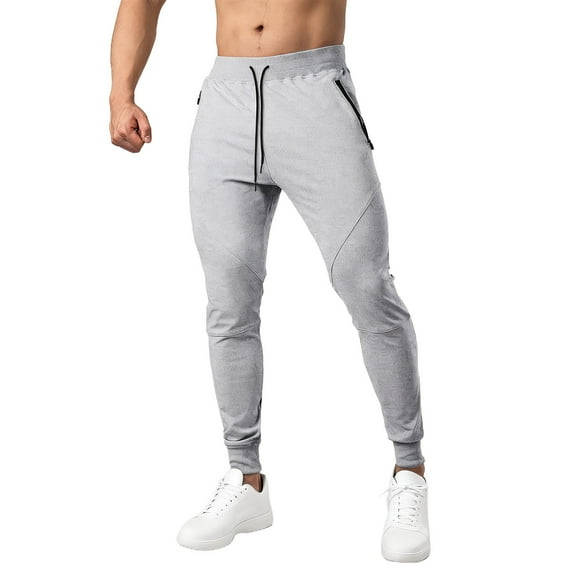 Qgtaibl Men's Tapered Jogger with Zipper Pockets Elastic Waist Slim Fit Sweatpants Lightweight Athletic Workout Gym Pants (Gray S)