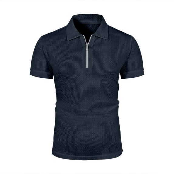 Qgtaibl Men's Trendy Golf Shirts 1/4 Zip Collared Short Sleeve Breathable Shirt Summer Solid Color Athletic T-Shirt with Pocket Navy,M