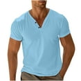 thumbnail image 1 of Qgtaibl Men's V-Neck T Shirt Cotton Short Sleeve Summer Basic T-Shirt Solid Color Slim Fit Workout Muscle Gym Tee Tops Sky Blue,S, 1 of 4