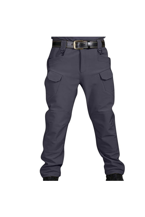 Men's Winter Cargo Pants Fleece Lined Slim Fit Work Pant Big and Tall Outdoor Hiking Athletic Pant with Pockets Gray (Mens S)