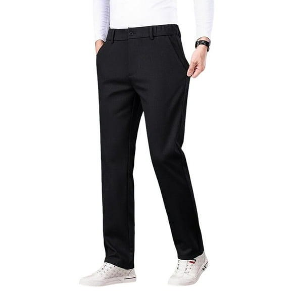 Qgtaibl Men's Work Pants Elastic Waisted Button Zip Front Straight Leg Pant Dressy Business Office Bottoms with Pocket (Black M)