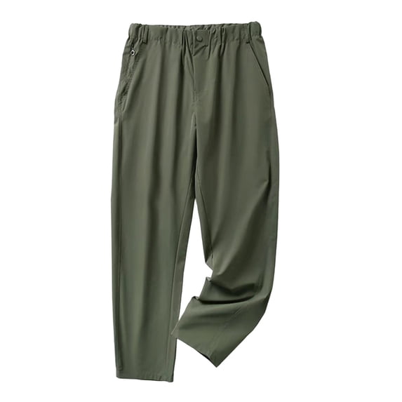 Qgtaibl Mens Athletic Pants Waterproof Quick Dry Hiking Fishing Pant Lightweight Elastic Button Waist Pants with Zipper Pockets Army Green S