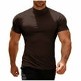 thumbnail image 1 of Qgtaibl Mens Basic T Shirt Short Sleeve Mock Neck Gym Shirts Slim Fit Stretch Workout Running Training T-Shirt Summer Tops Brown,L, 1 of 9