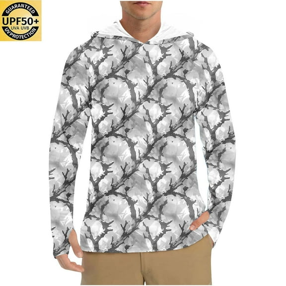 Qgtaibl Mens Camo Sun Protection Shirts S UPF 50  Hiking Activewear Tops Quick Dry Rash Guard Long Sleeve Fishing Hoodies with Face Mask (Gray)