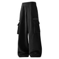 thumbnail image 1 of Qgtaibl Mens Cargo Sweatpants Fleece Elastic Waist Wide Leg Pants with Pockets Baggy Casual Open Bottom Sport Trousers Black (Men's S), 1 of 8