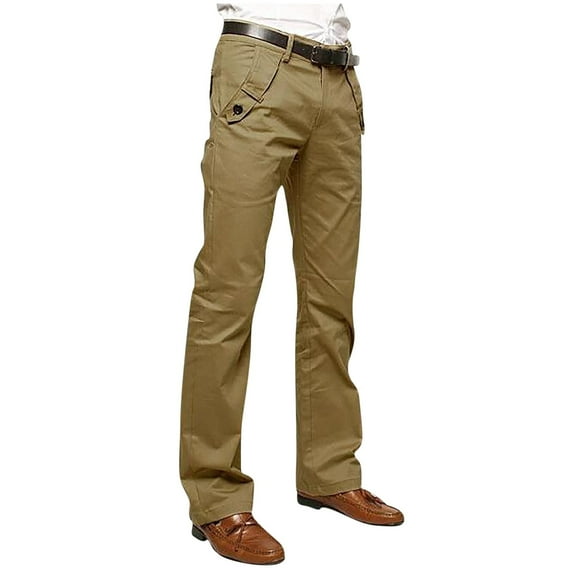 Qgtaibl Mens Cotton Work Pants Solid Color Straight Leg Tactical Pant Dress Business Trousers No Belt Khaki (Men's 31)