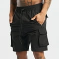 thumbnail image 1 of Qgtaibl Mens Elastic Waist Cargo Shorts S Drawstring Straight Leg Shorts Lightweight Outdoor Hiking Camping Shorts with Pockets Black, 1 of 6