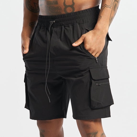 Qgtaibl Mens Elastic Waist Cargo Shorts S Drawstring Straight Leg Shorts Lightweight Outdoor Hiking Camping Shorts with Pockets Black