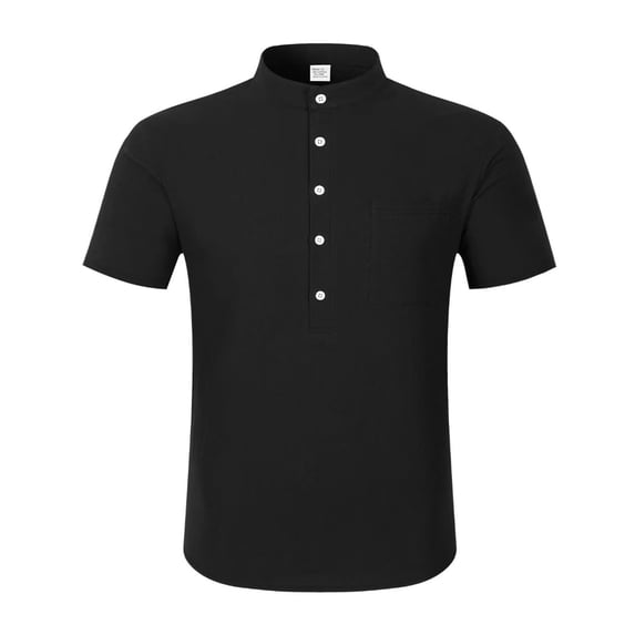 Qgtaibl Mens Henley Shirts Mock Neck Short Sleeve Dress T-Shirt Solid Color Work Pullover Summer Office Everyday Tee Tops Black,S