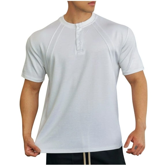 Qgtaibl Mens Henley T-Shirts Short Sleeve Button Up Pullover Casual Basic Tees Summer Breathable Work Shirts White,XXXL