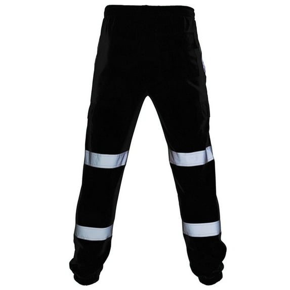 Qgtaibl Mens High Visibility Safety Sweatpants Reflective Striped Joggers Fleece Elastic Waist Drawstring Pants with Pockets Black (Men's 4X)